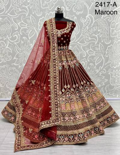 Code 2417 By Anjani Art Designer Velvet Wedding Lehenga Choli Collection